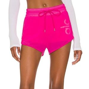 Alo Yoga | Ambiance Short | Neon Pink & White logo